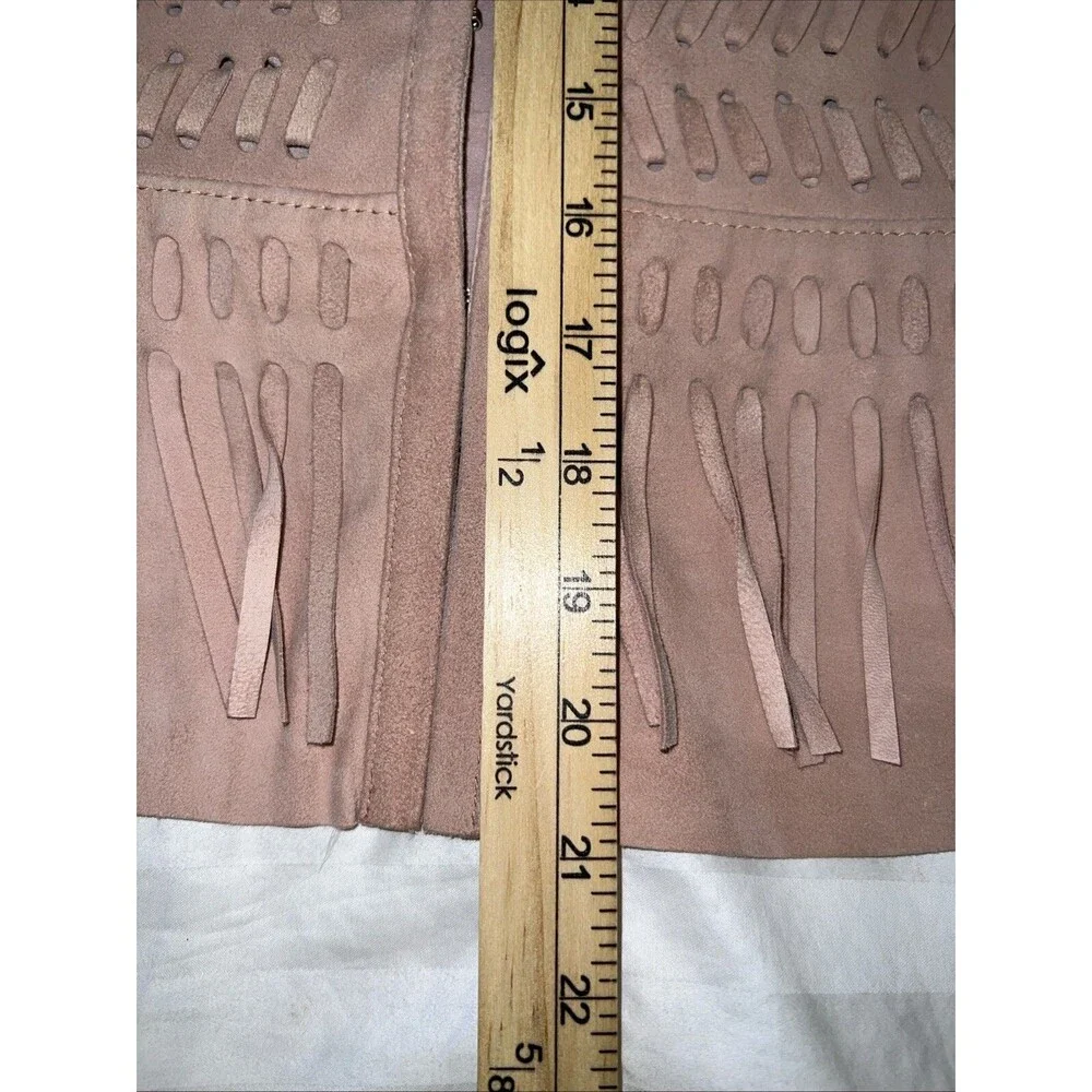 WHITE HOUSE BLACK MARKET Women Fringe Leather Suede Jacket Small Light Pink Boho - Picture 12 of 16